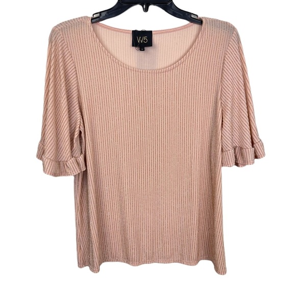 NWT Anthro W5 blush pink sparkly ruffle sleeve top - Picture 5 of 11